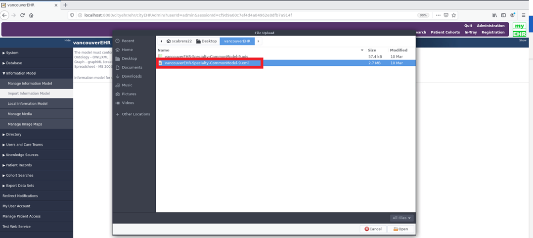 Selecting new XML file for import