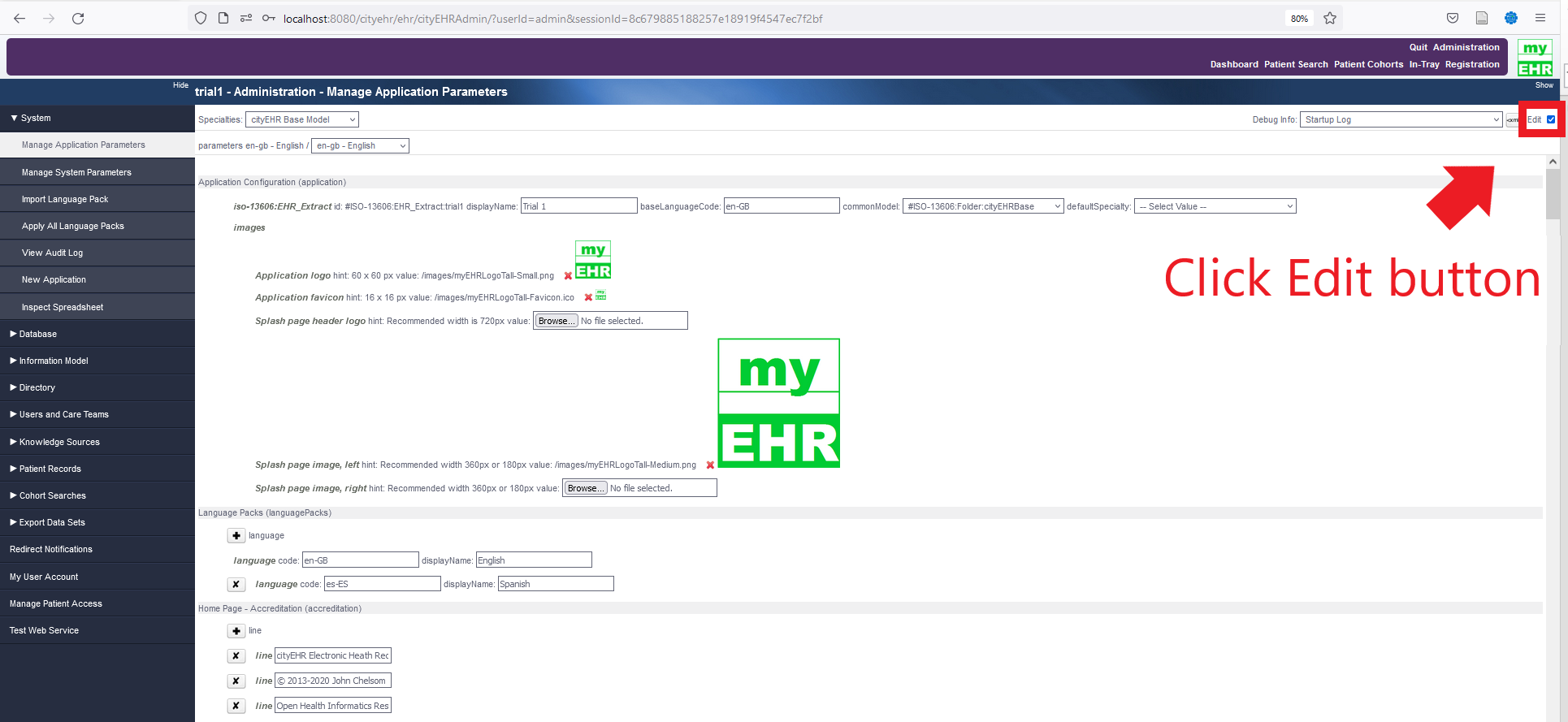 Editing Application parameters