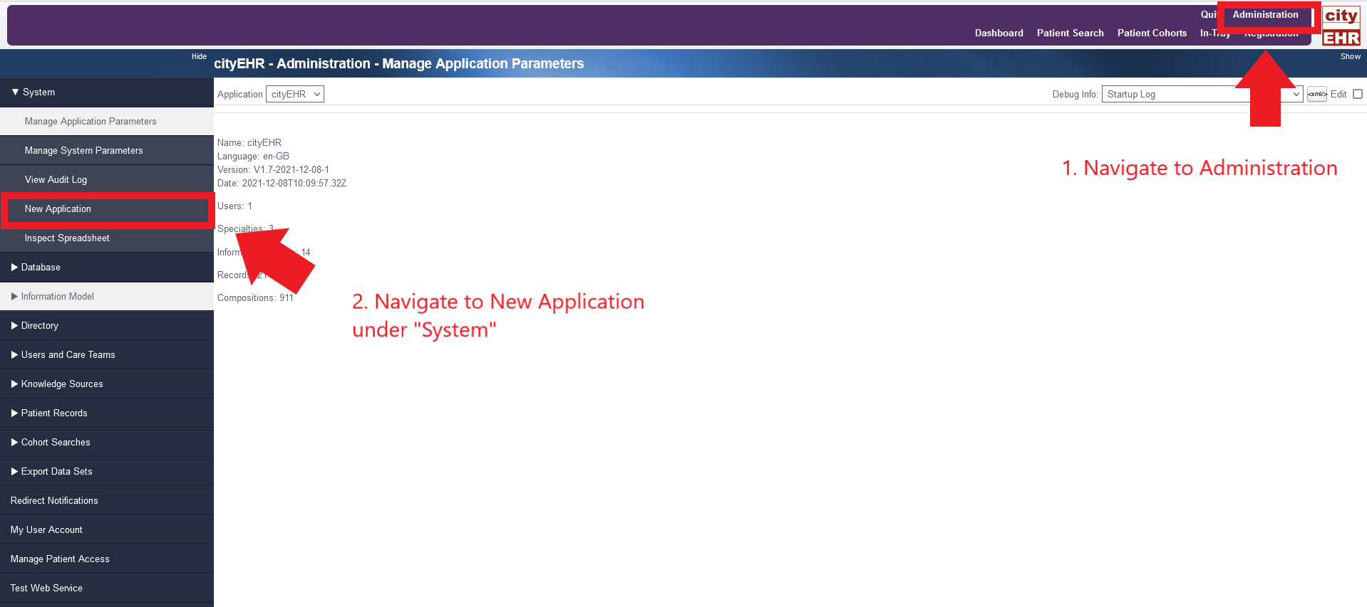 Navigating to New Application in Administration