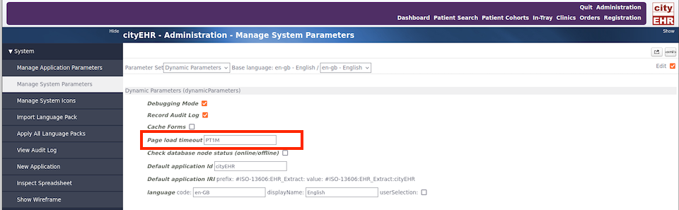 Changing the Page Load Timeout on the Administration Page