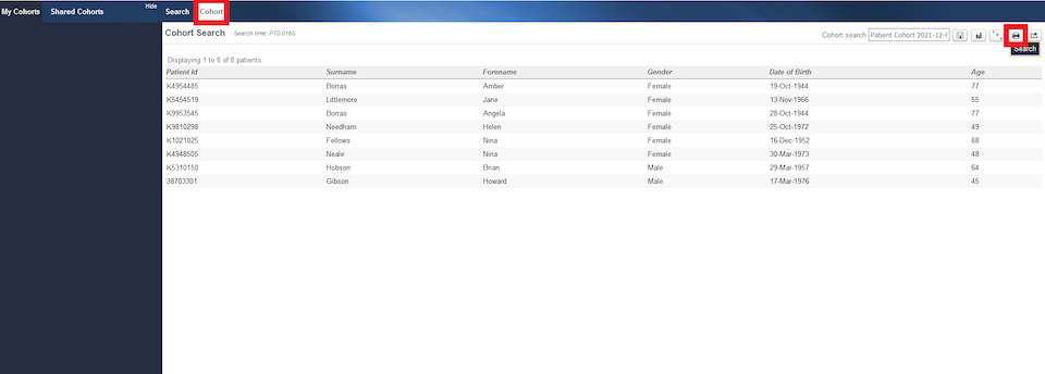 Printing Combined Cohort Results List