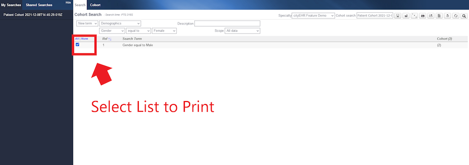 Selecting the Cohort List(s) for Printing