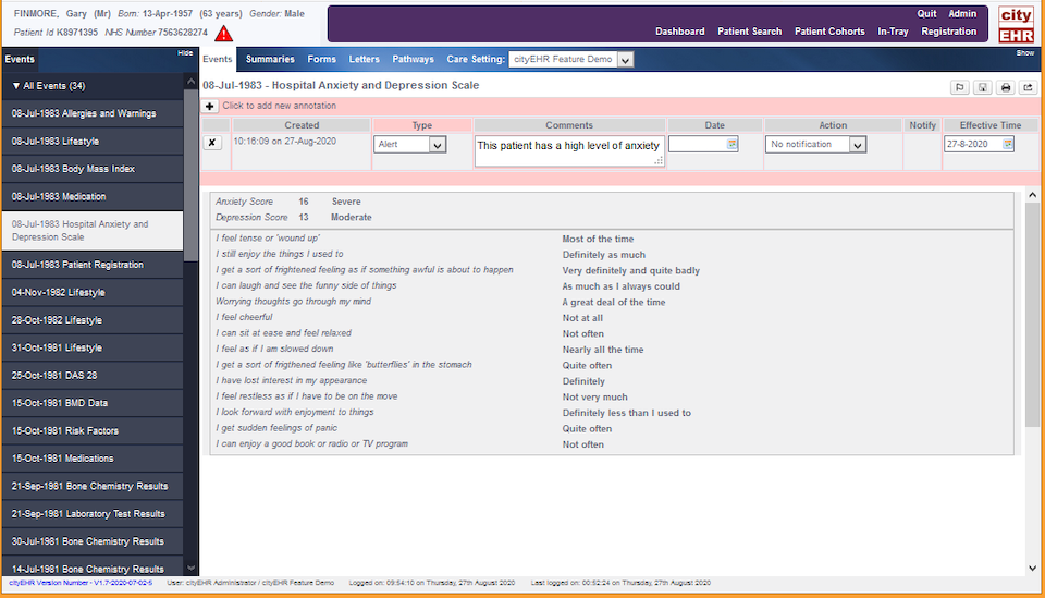 Annotating a Hospital Anxiety and Depression Scale Form