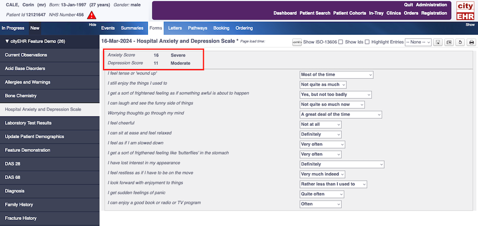 HADS Form: Anxiety and Depression Scores