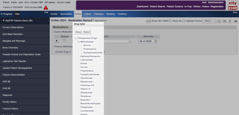 Medication Form’s Expandable List of Medications