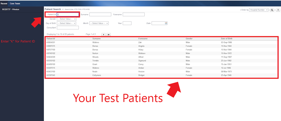 Searching Patients with Patient ID using “K” as a Patient Identifier