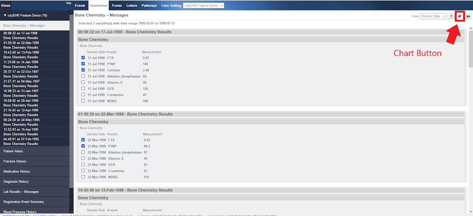 Using Chart Button to Commit Analytes for Chart View