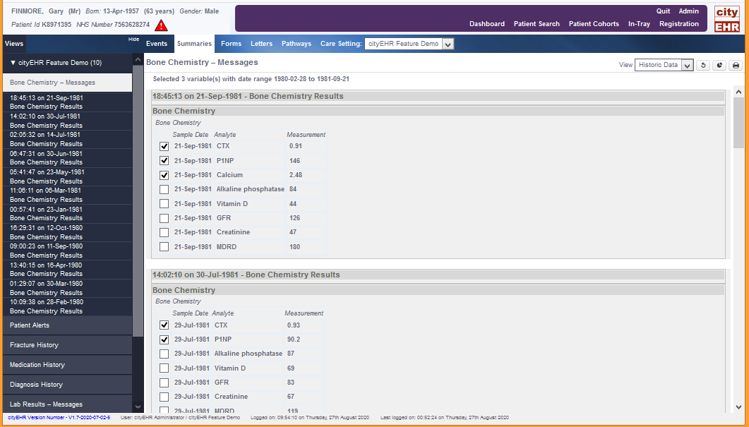 Selecting Analytes to View on Patient Chart